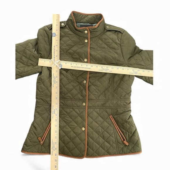 Talbots Quilted Barn Jacket Womens M Olive Green Brown Snap Button Front Pockets - Picture 5 of 7